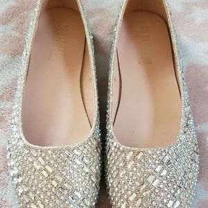 Nude sparkle flats, size 8